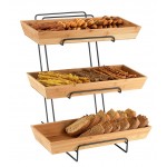 3 tiers black mat steel stand with 3 bamboo 3/4 baskets 29 x 51cm