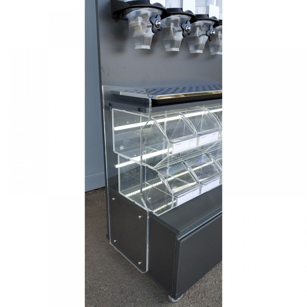 bulk food merchandising fixture with 10 dispensers and 6 scoop bins-sells up to 22 items