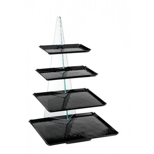 onda pyramid stand with 4 pebble trays-5 pieces-stainless steel and black