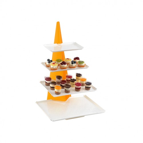 onda pyramid stand with 4 pebble trays-5 pieces-yellowand white