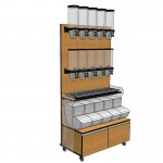 bulk food merchandising fixture with 10 dispensers and 5 fifo scoop bins-sells up to 15 items